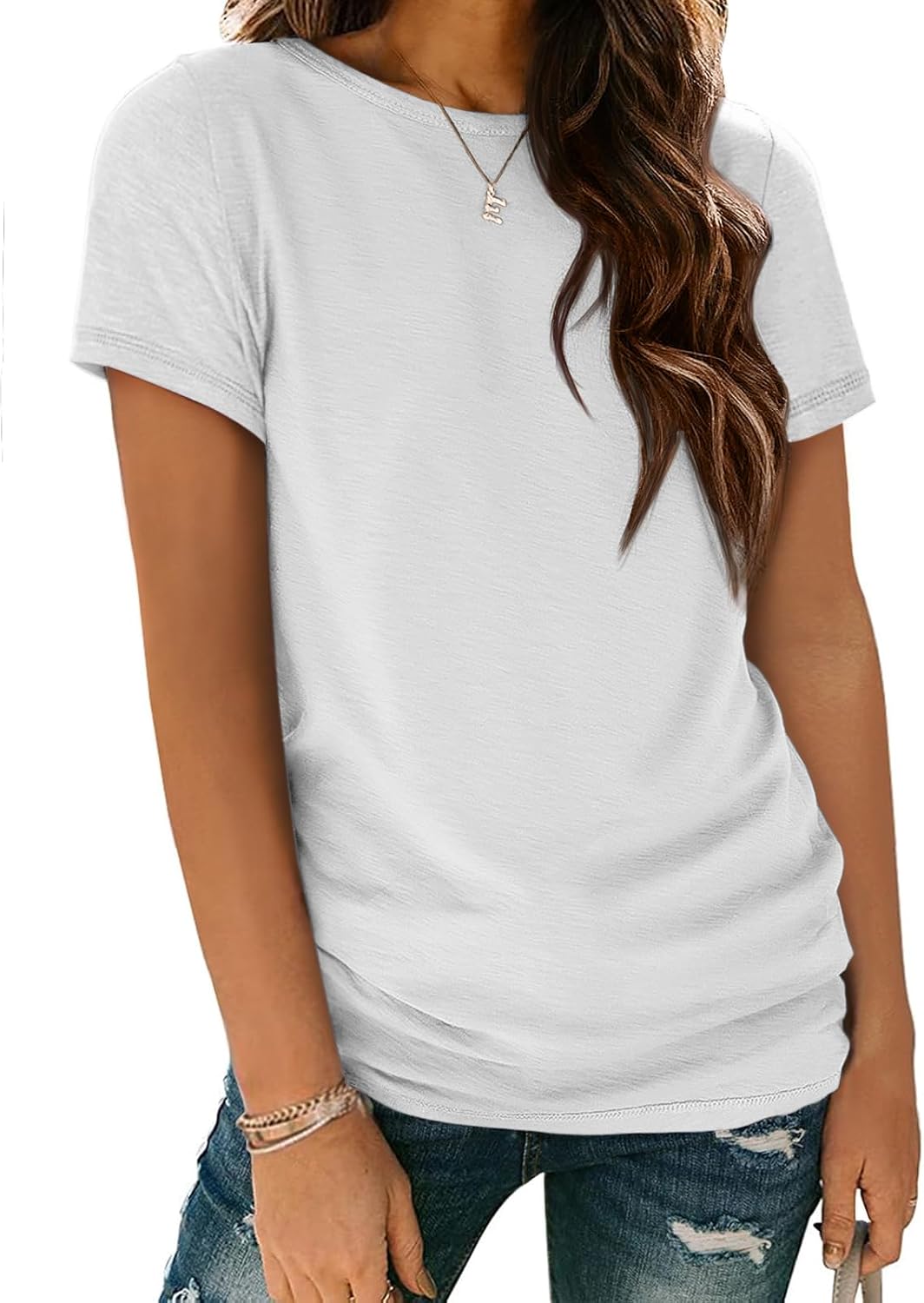 Damen T-Shirt Sommer Oberteile Kurzarm Shirts Mode Basic Freizeit Tee - Bild 31 von 38