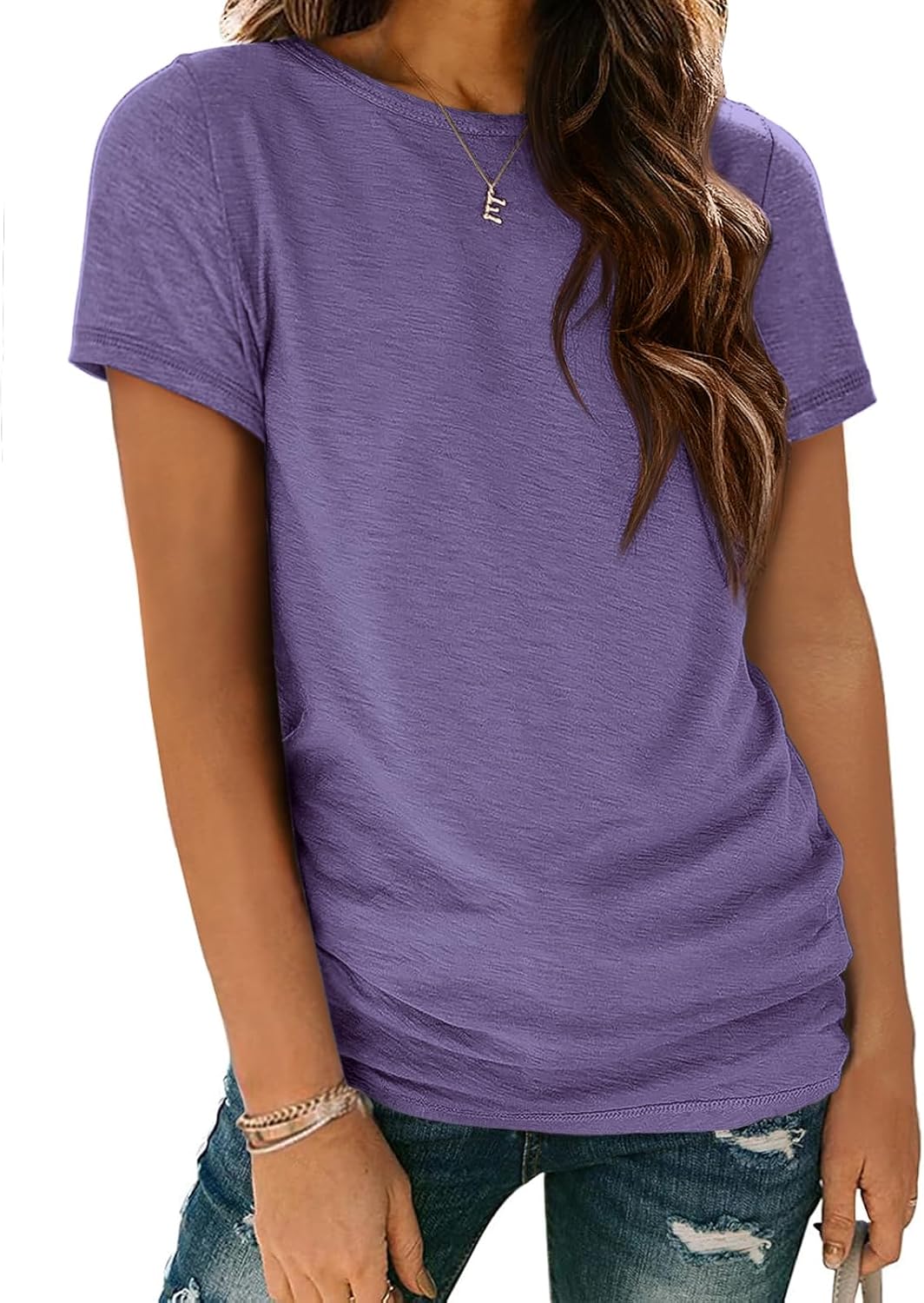 Damen T-Shirt Sommer Oberteile Kurzarm Shirts Mode Basic Freizeit Tee - Bild 32 von 38