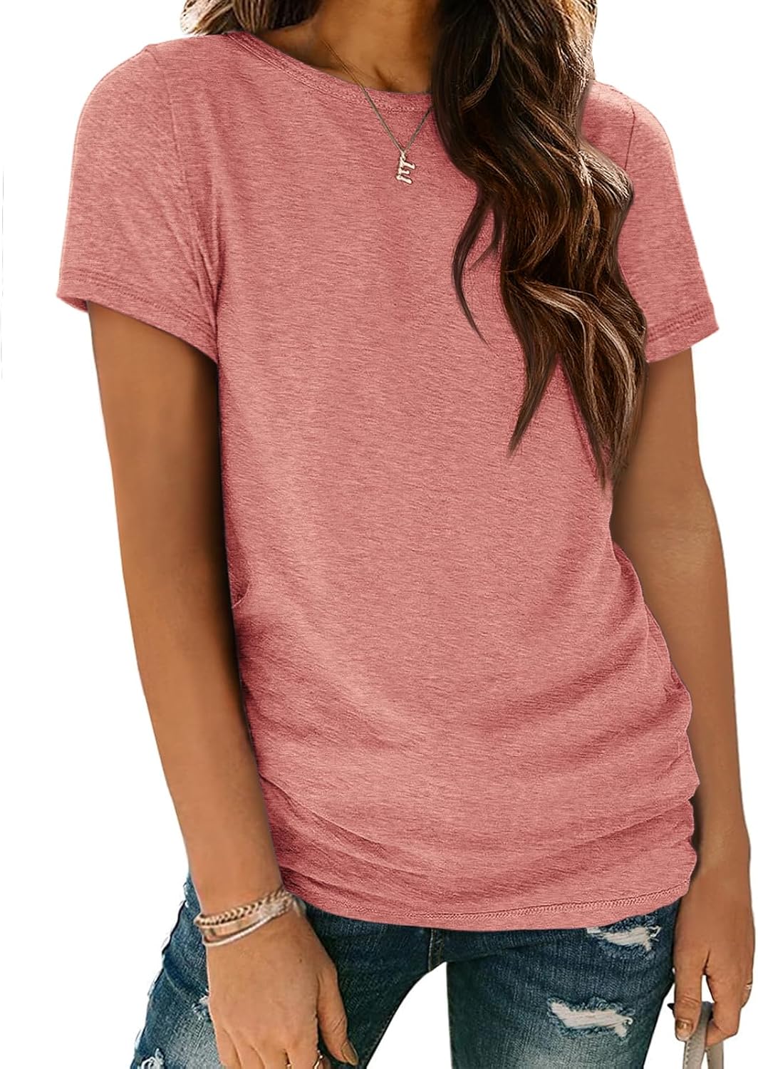 Damen T-Shirt Sommer Oberteile Kurzarm Shirts Mode Basic Freizeit Tee - Bild 33 von 38