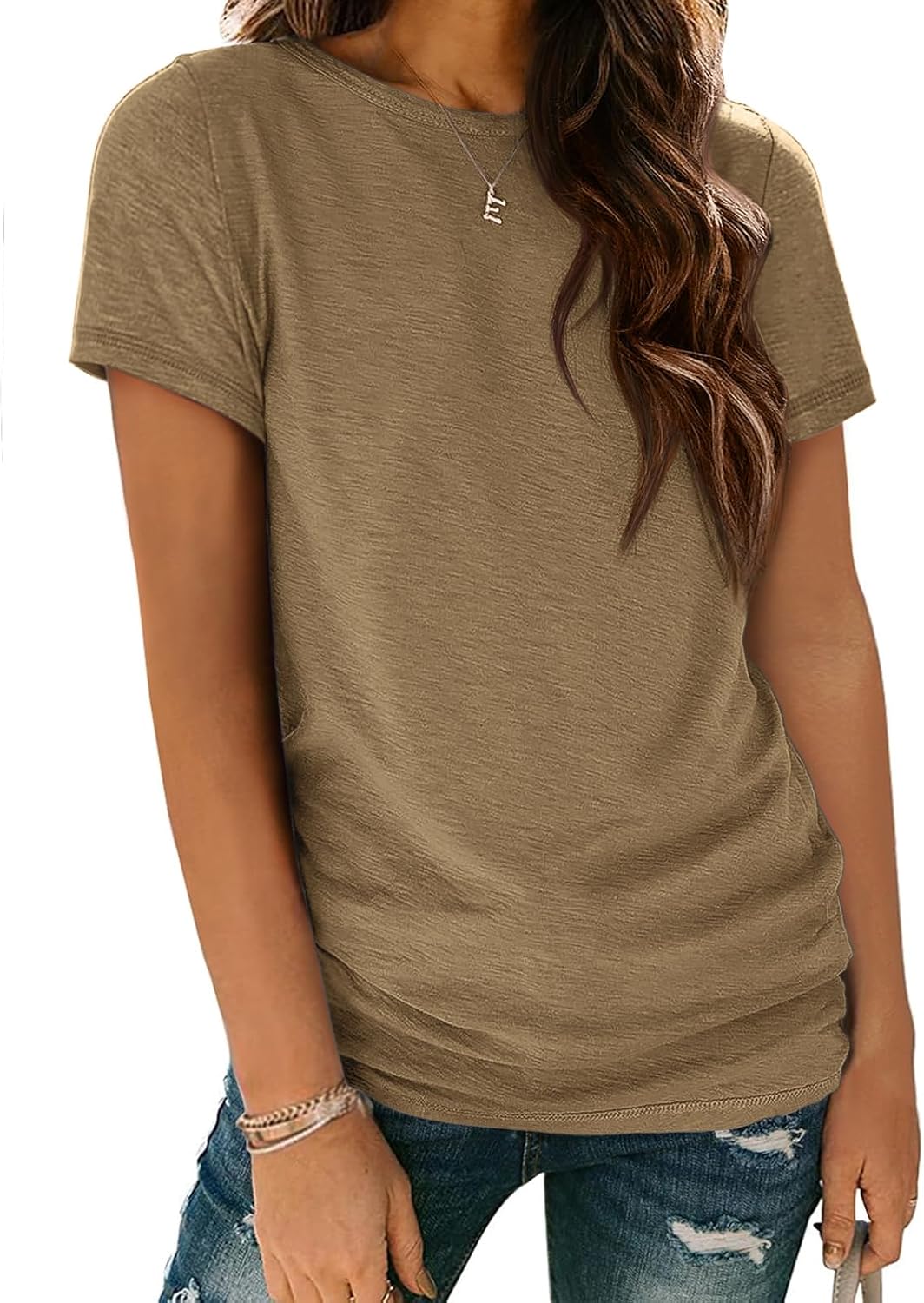 Damen T-Shirt Sommer Oberteile Kurzarm Shirts Mode Basic Freizeit Tee - Bild 34 von 38