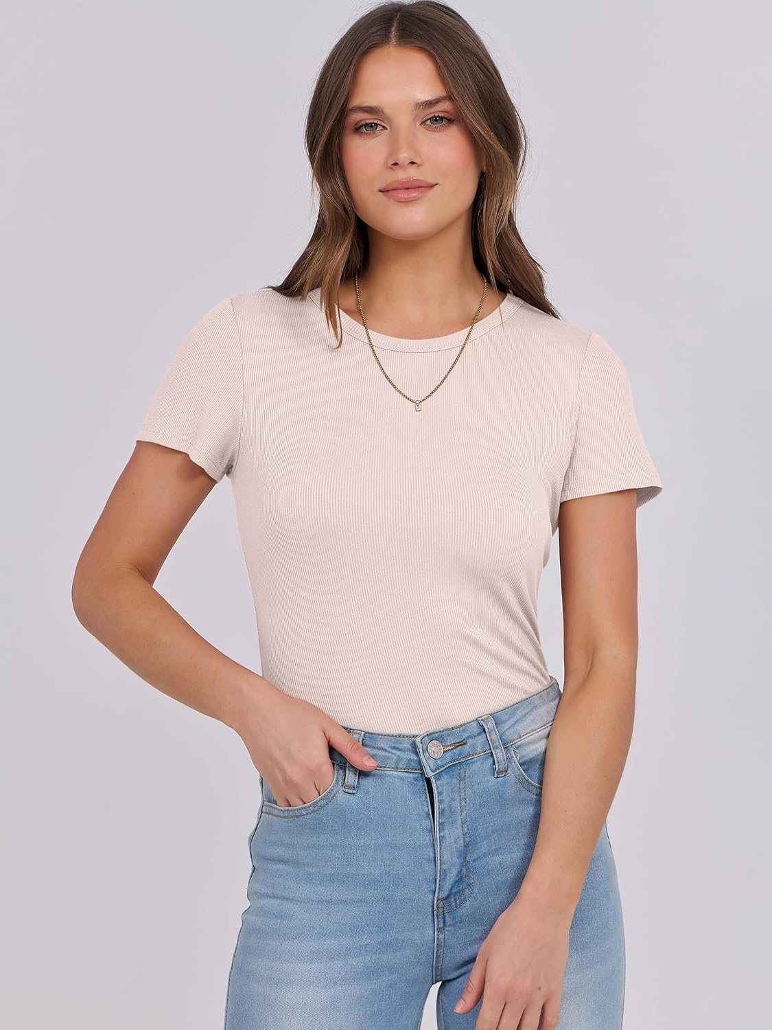 Mujeres Manga Corta Cuello Redondo Ajustado Camisas Verano Camiseta Básica Camiseta Prendas para el torso - Imagen 25 de 186
