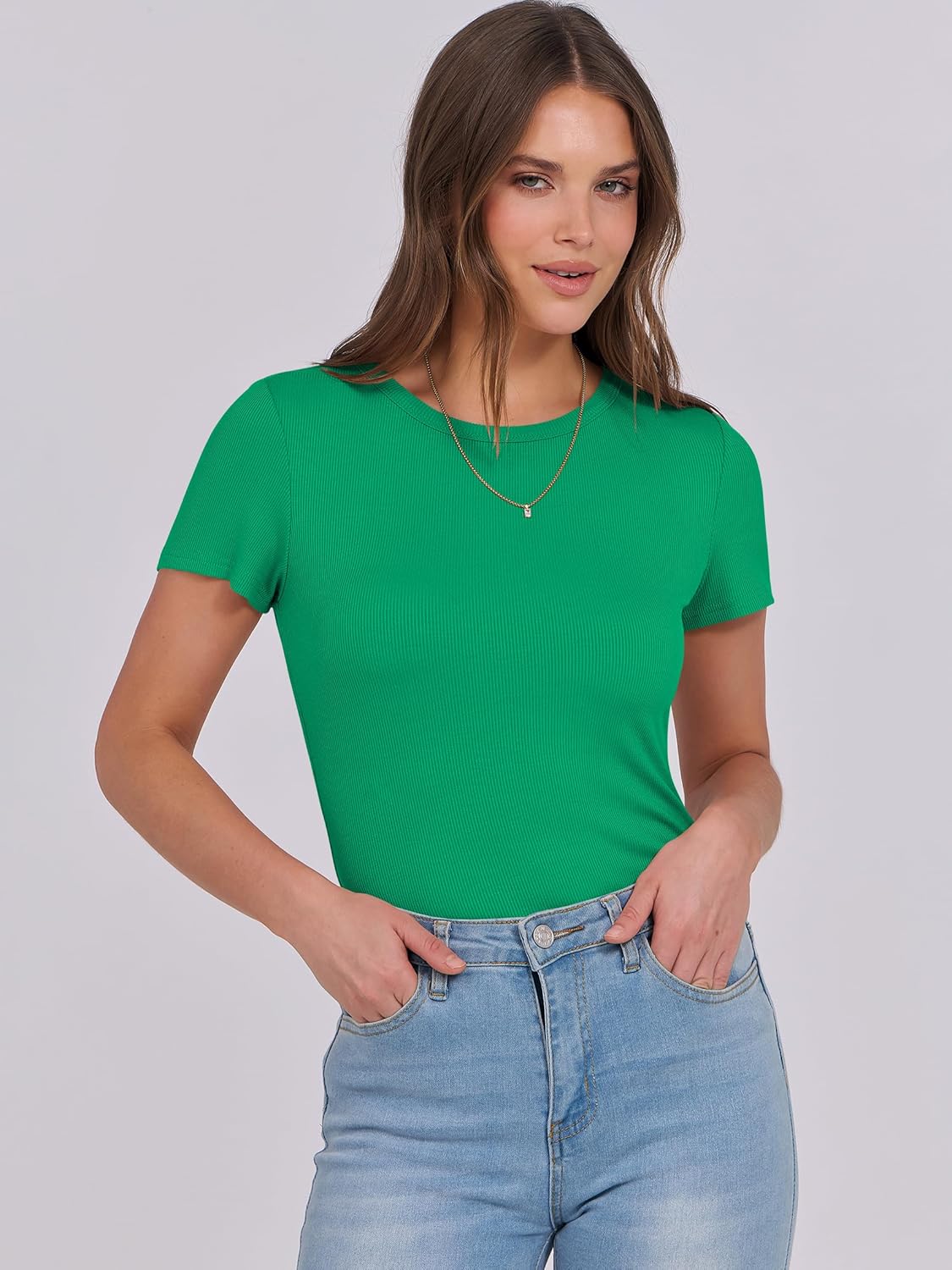 Mujeres Manga Corta Cuello Redondo Ajustado Camisas Verano Camiseta Básica Camiseta Prendas para el torso - Imagen 27 de 186