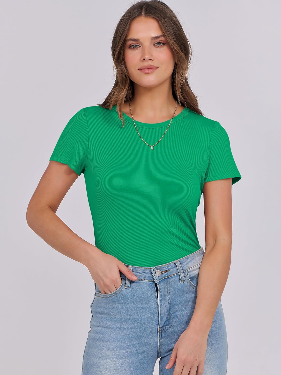 Mujeres Manga Corta Cuello Redondo Ajustado Camisas Verano Camiseta Básica Camiseta Prendas para el torso - Imagen 32 de 186
