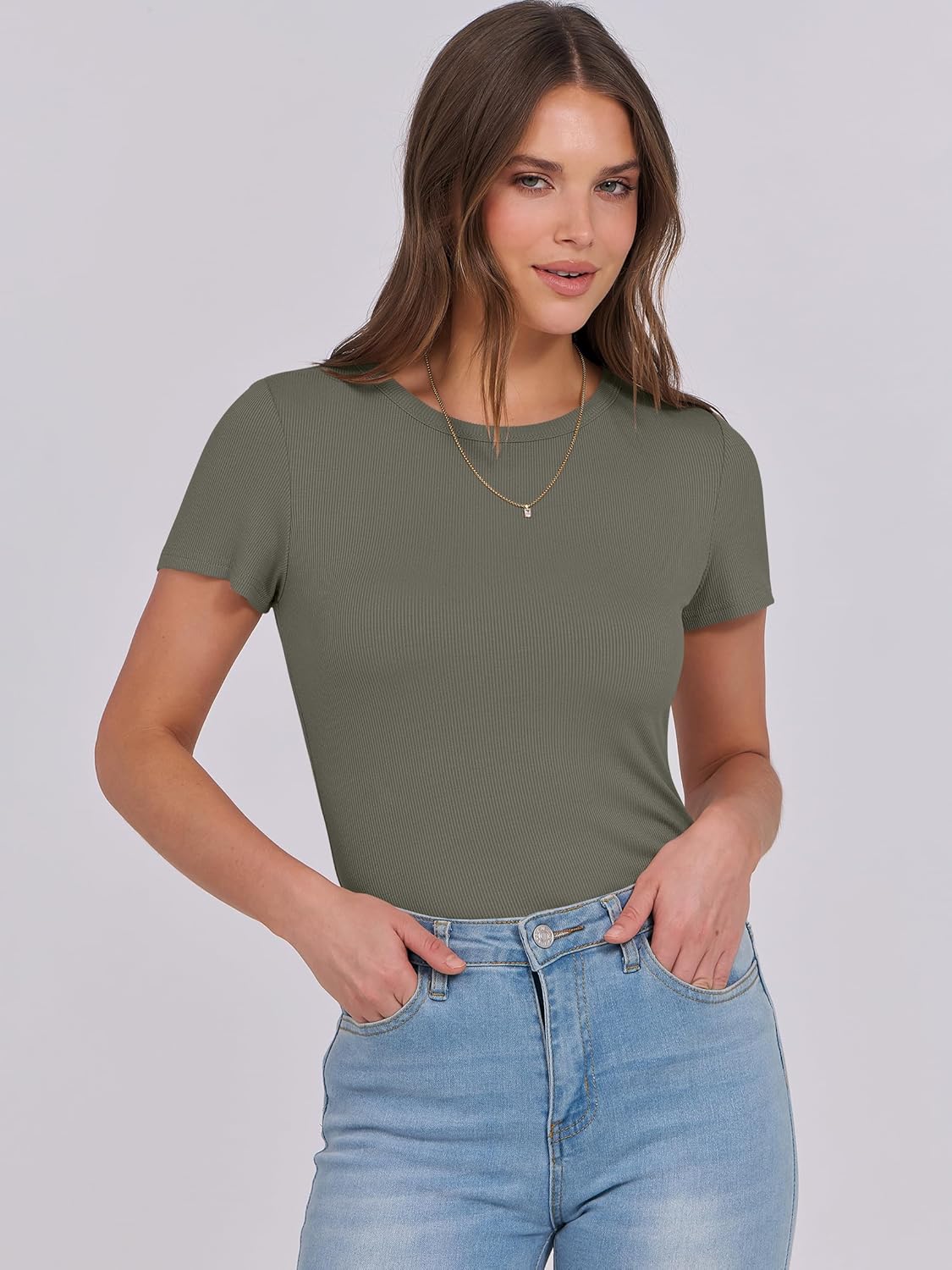 Mujeres Manga Corta Cuello Redondo Ajustado Camisas Verano Camiseta Básica Camiseta Prendas para el torso - Imagen 34 de 186