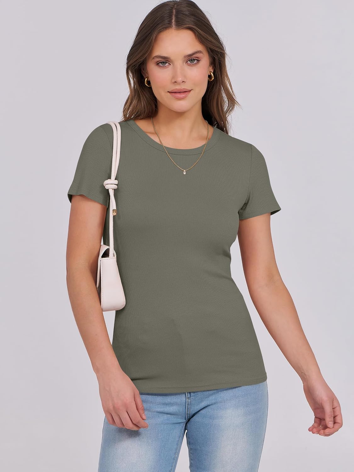 Mujeres Manga Corta Cuello Redondo Ajustado Camisas Verano Camiseta Básica Camiseta Prendas para el torso - Imagen 36 de 186
