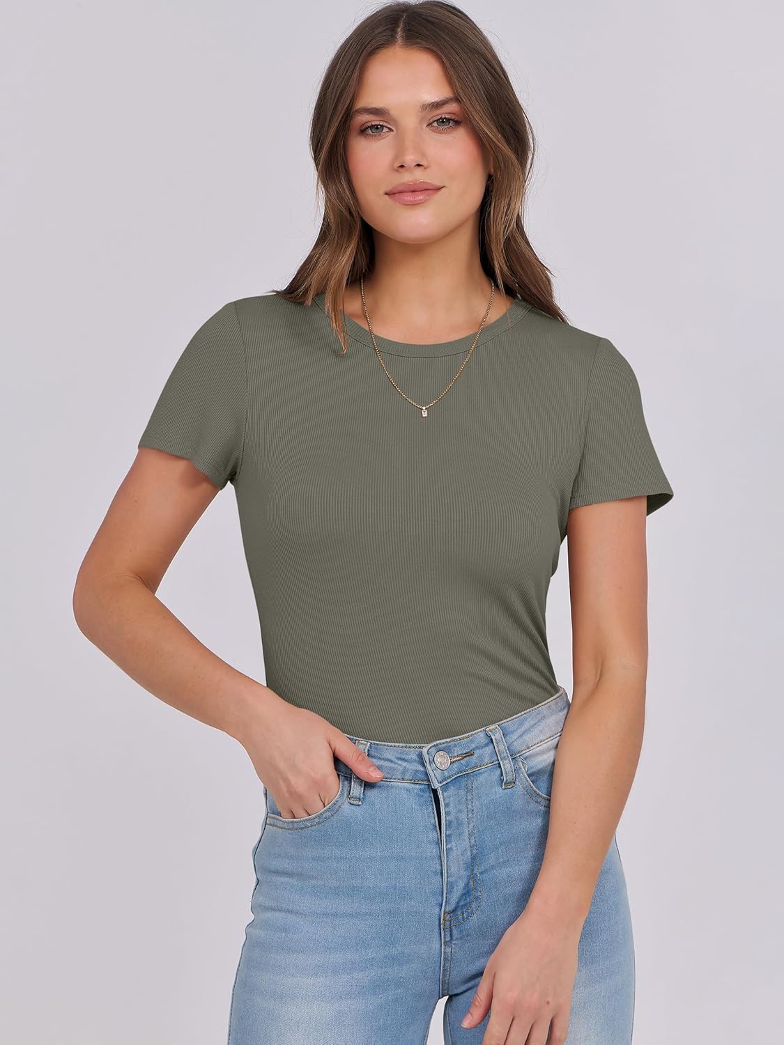 Mujeres Manga Corta Cuello Redondo Ajustado Camisas Verano Camiseta Básica Camiseta Prendas para el torso - Imagen 39 de 186