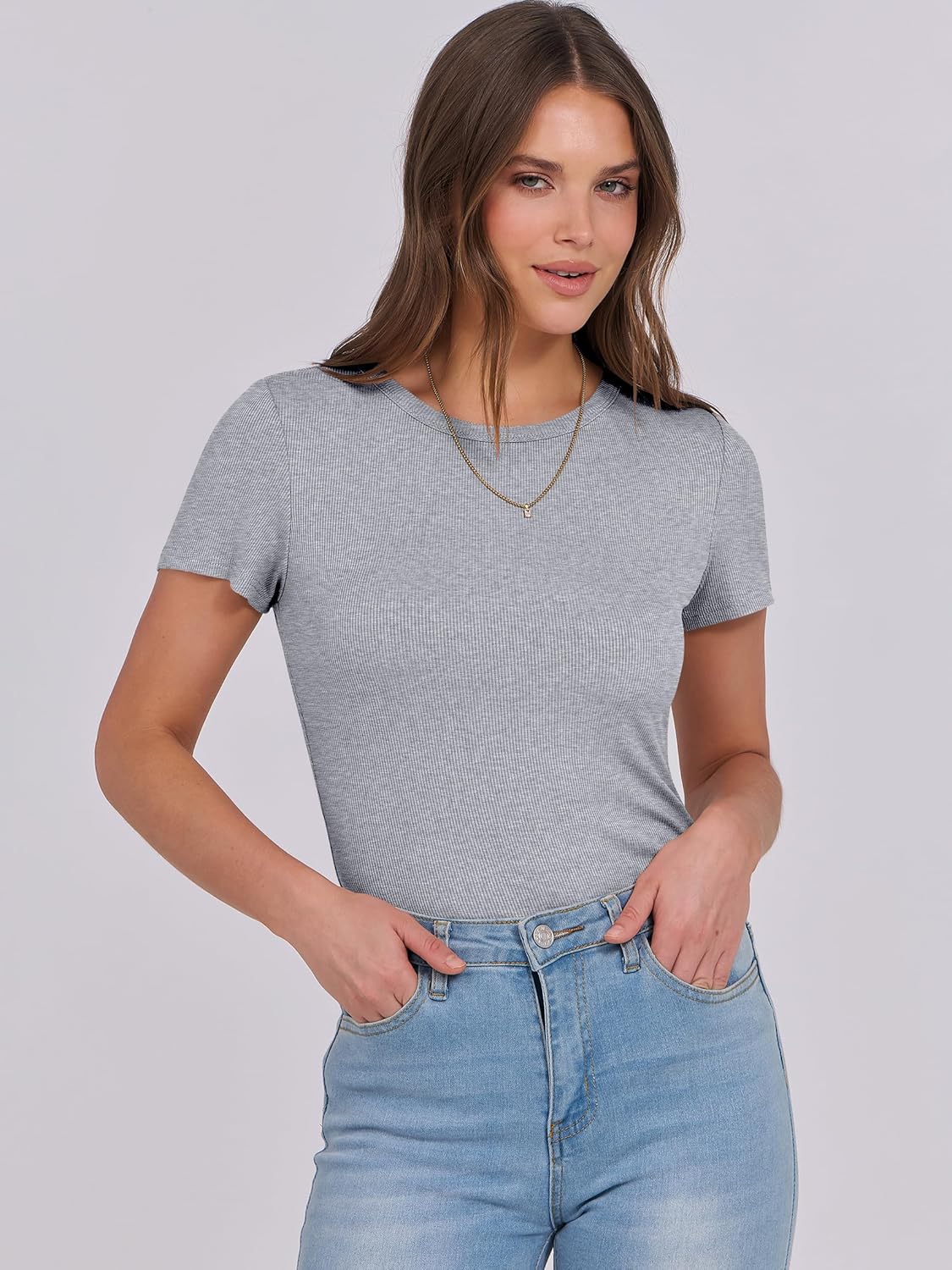 Mujeres Manga Corta Cuello Redondo Ajustado Camisas Verano Camiseta Básica Camiseta Prendas para el torso - Imagen 41 de 186
