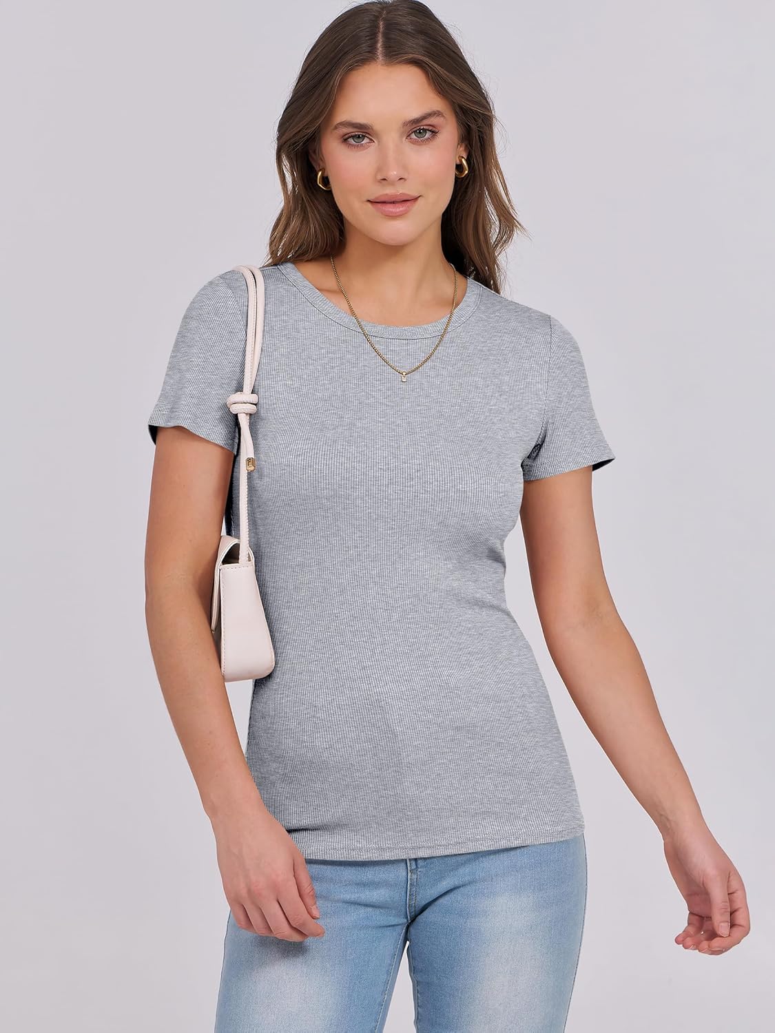 Mujeres Manga Corta Cuello Redondo Ajustado Camisas Verano Camiseta Básica Camiseta Prendas para el torso - Imagen 43 de 186