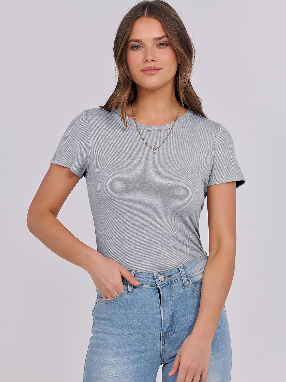 Mujeres Manga Corta Cuello Redondo Ajustado Camisas Verano Camiseta Básica Camiseta Prendas para el torso - Imagen 46 de 186