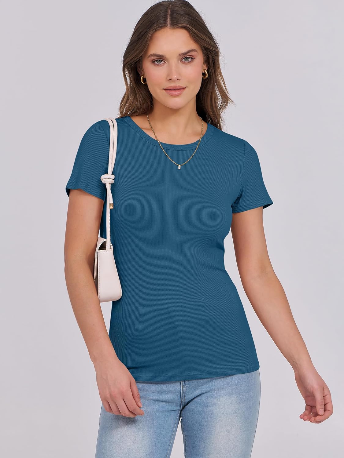 Mujeres Manga Corta Cuello Redondo Ajustado Camisas Verano Camiseta Básica Camiseta Prendas para el torso - Imagen 50 de 186