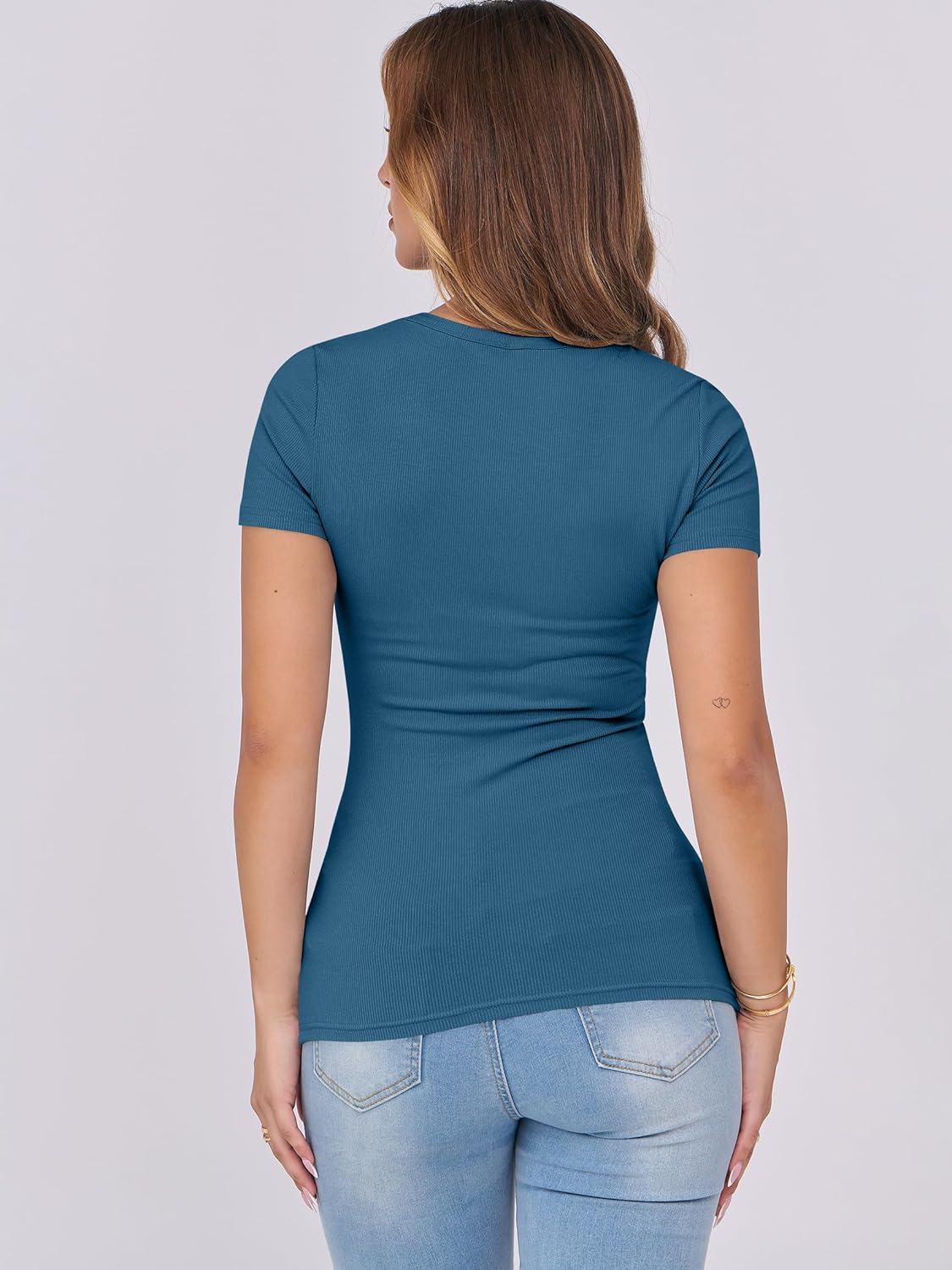 Mujeres Manga Corta Cuello Redondo Ajustado Camisas Verano Camiseta Básica Camiseta Prendas para el torso - Imagen 52 de 186