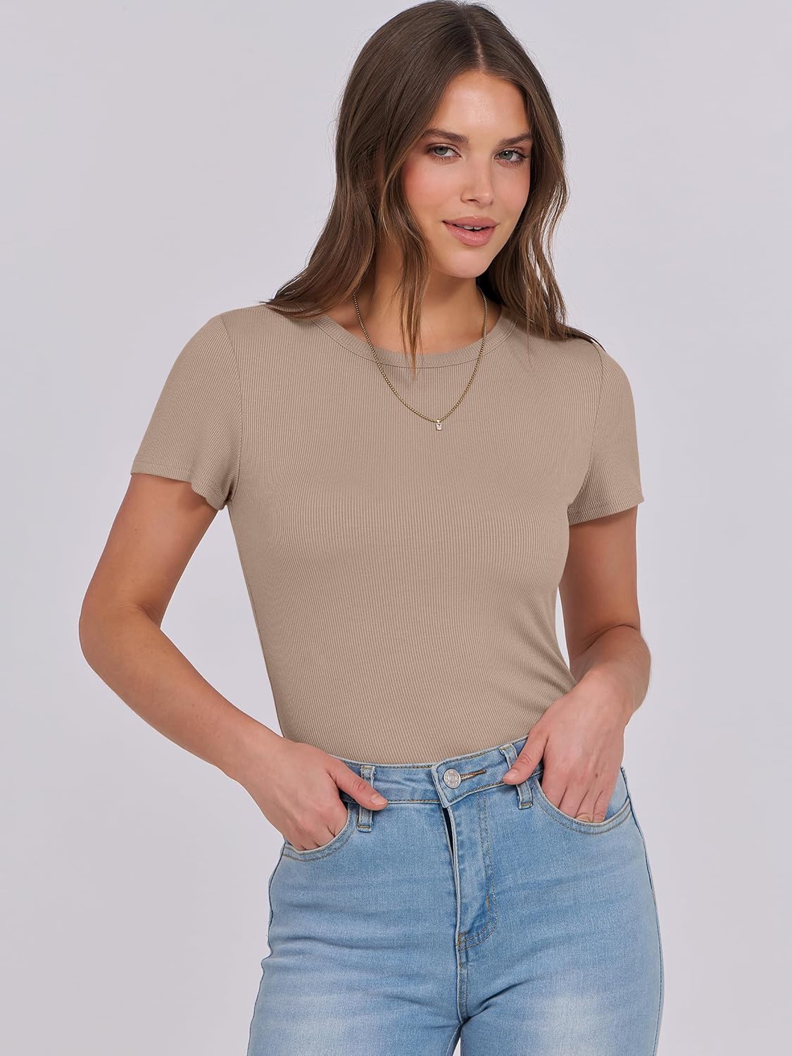 Mujeres Manga Corta Cuello Redondo Ajustado Camisas Verano Camiseta Básica Camiseta Prendas para el torso - Imagen 55 de 186