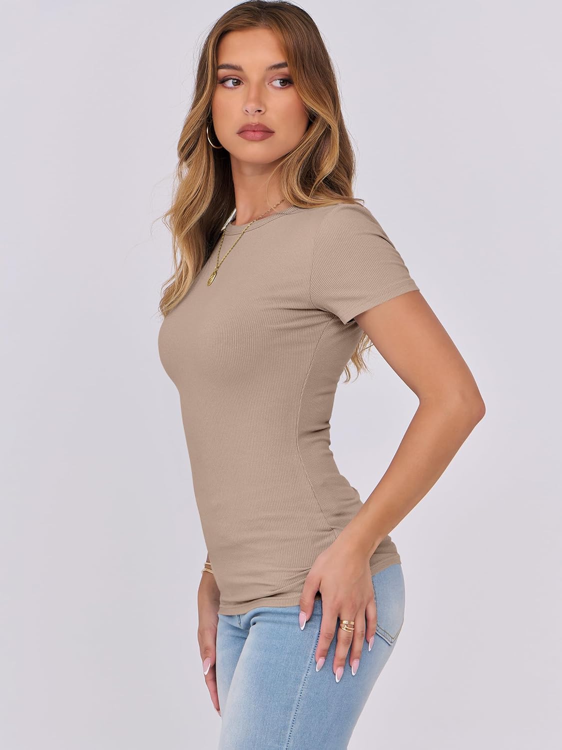 Mujeres Manga Corta Cuello Redondo Ajustado Camisas Verano Camiseta Básica Camiseta Prendas para el torso - Imagen 58 de 186