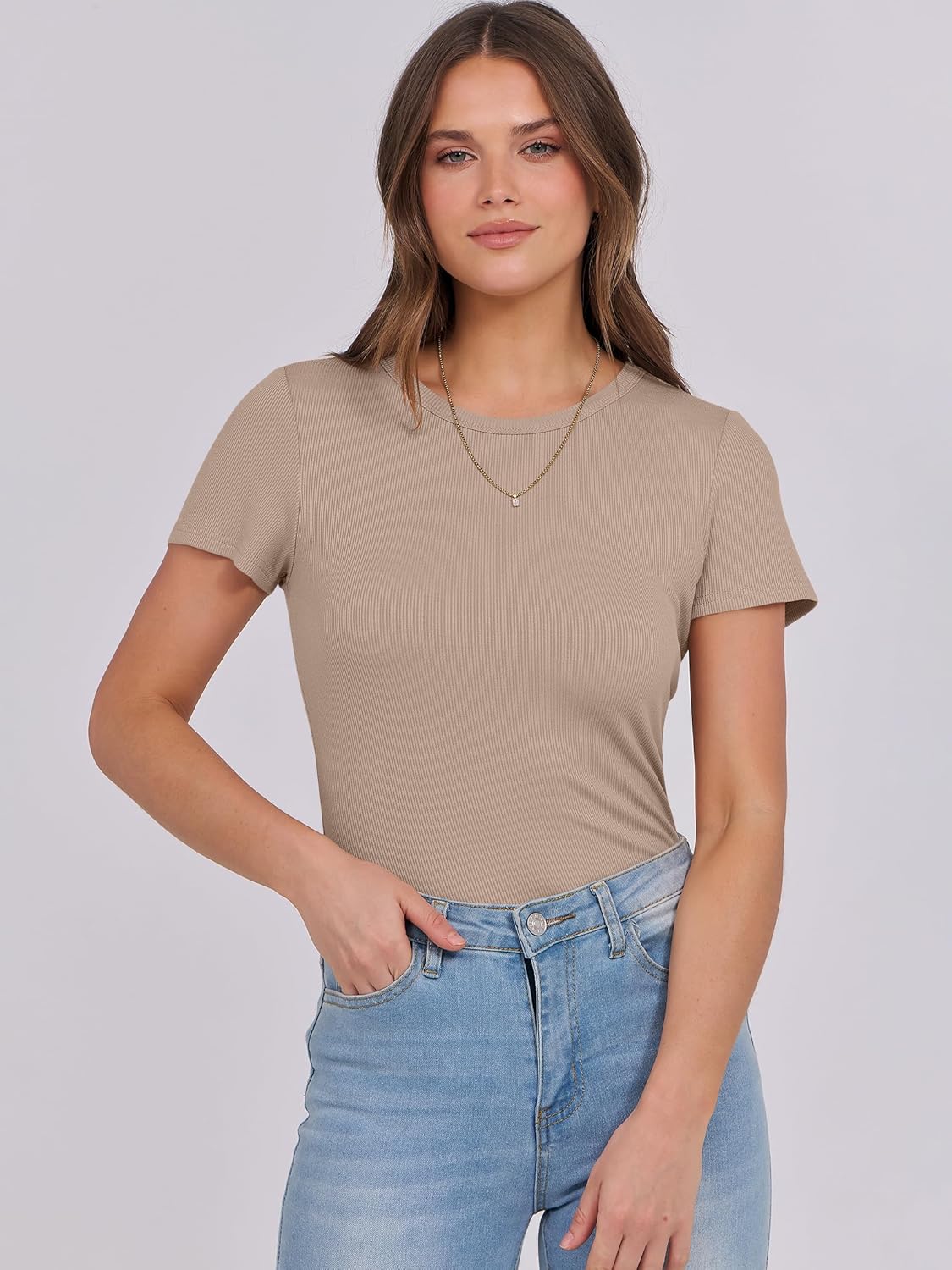 Mujeres Manga Corta Cuello Redondo Ajustado Camisas Verano Camiseta Básica Camiseta Prendas para el torso - Imagen 60 de 186