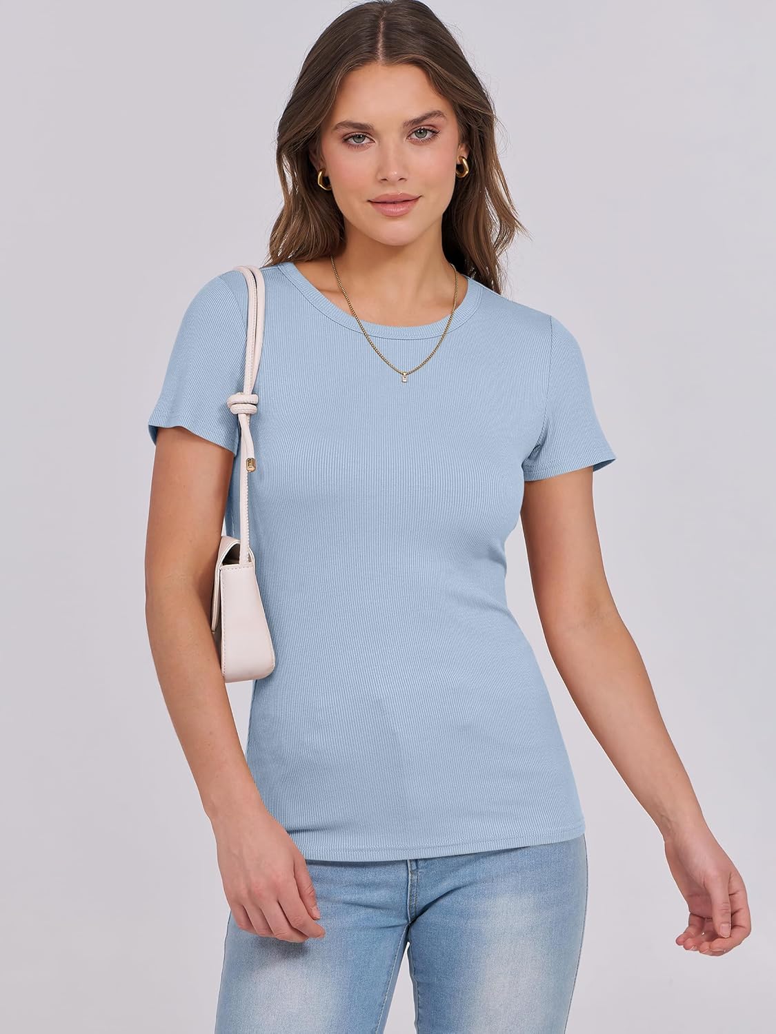 Mujeres Manga Corta Cuello Redondo Ajustado Camisas Verano Camiseta Básica Camiseta Prendas para el torso - Imagen 64 de 186