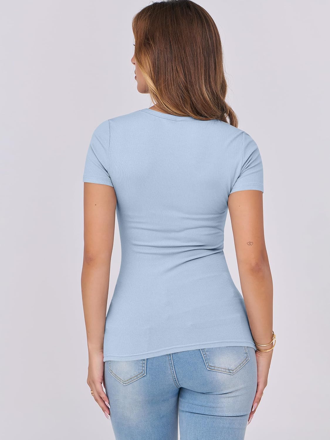 Mujeres Manga Corta Cuello Redondo Ajustado Camisas Verano Camiseta Básica Camiseta Prendas para el torso - Imagen 66 de 186