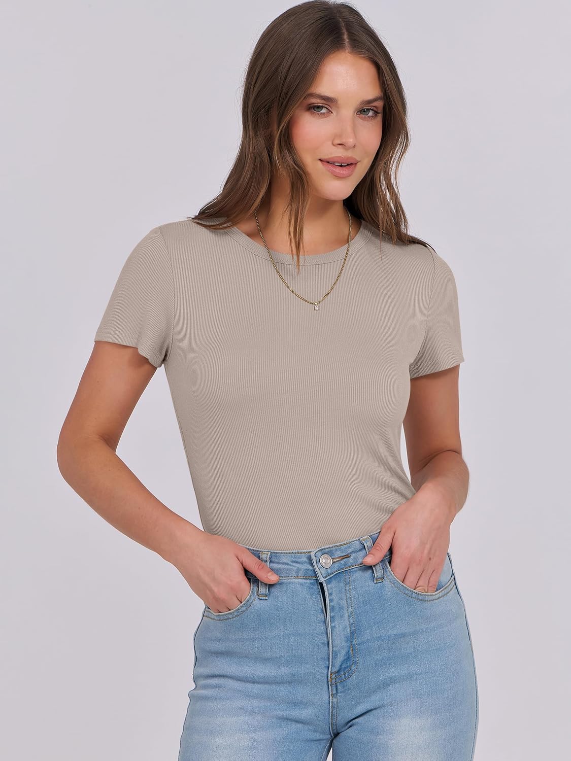Mujeres Manga Corta Cuello Redondo Ajustado Camisas Verano Camiseta Básica Camiseta Prendas para el torso - Imagen 69 de 186
