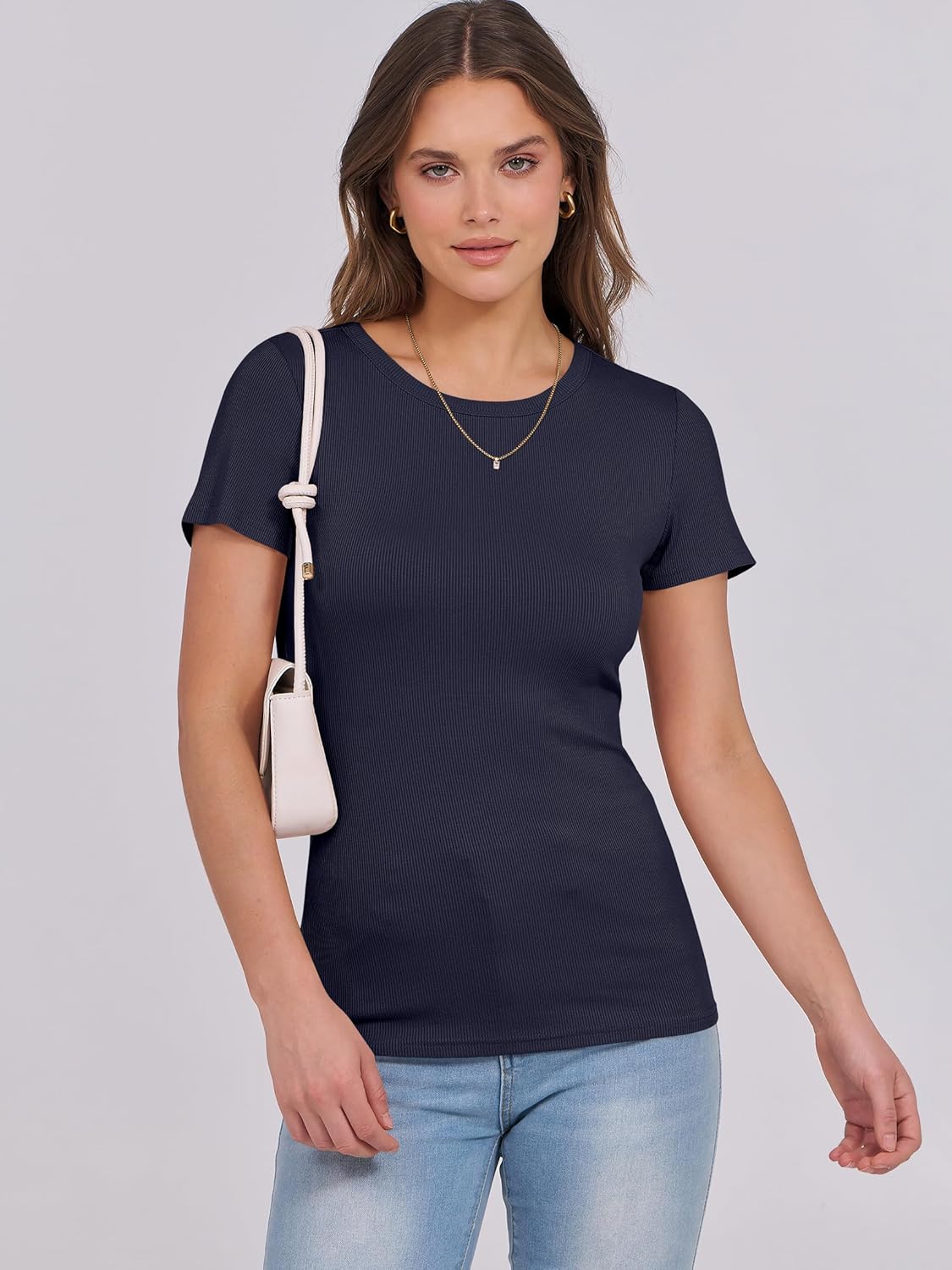 Mujeres Manga Corta Cuello Redondo Ajustado Camisas Verano Camiseta Básica Camiseta Prendas para el torso - Imagen 78 de 186