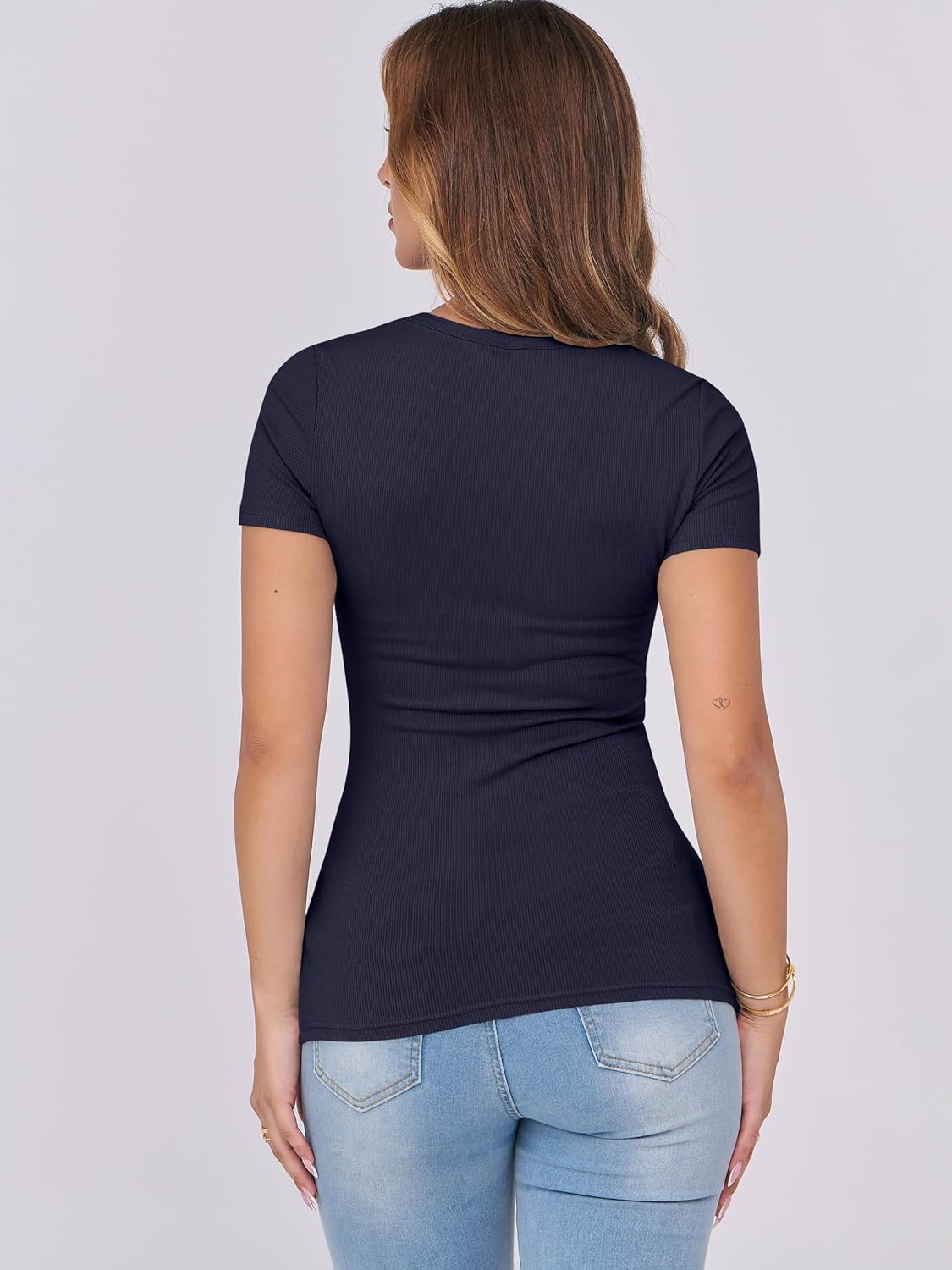 Mujeres Manga Corta Cuello Redondo Ajustado Camisas Verano Camiseta Básica Camiseta Prendas para el torso - Imagen 80 de 186