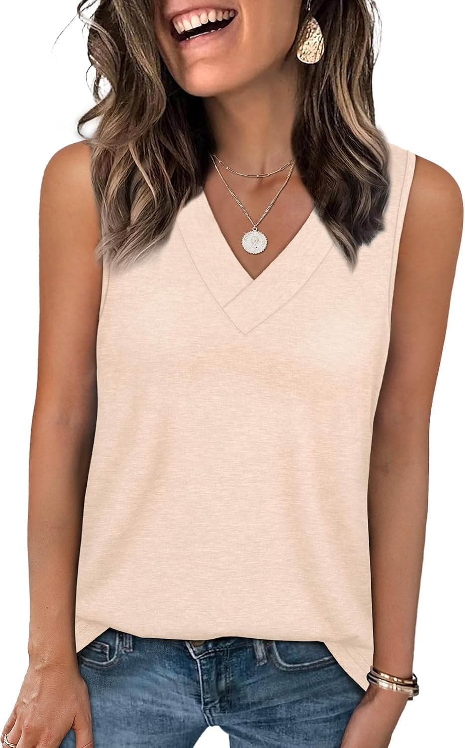 Tank Tops for Women Summer V Neck T Shirts Trendy Sleeveless Basic Tee Loose Fit - Picture 22 of 85
