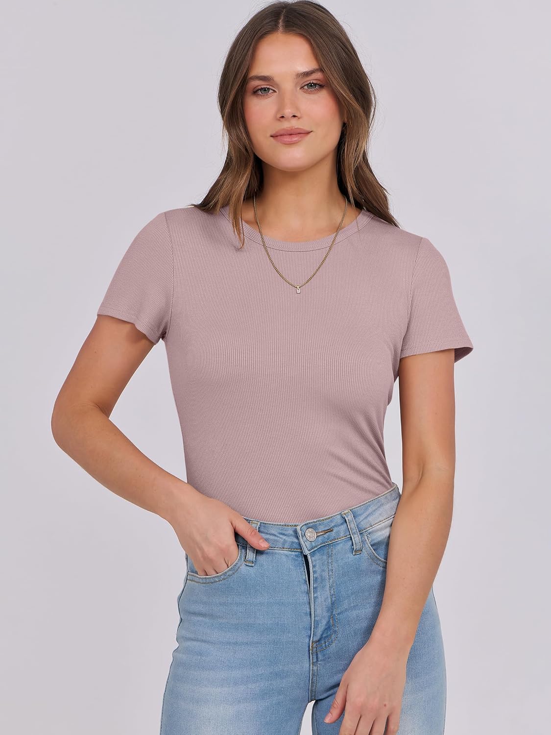 Mujeres Manga Corta Cuello Redondo Ajustado Camisas Verano Camiseta Básica Camiseta Prendas para el torso - Imagen 88 de 186
