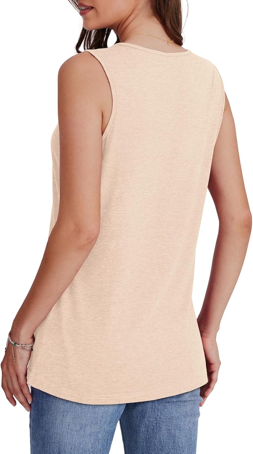 Tank Tops for Women Summer V Neck T Shirts Trendy Sleeveless Basic Tee Loose Fit - Picture 26 of 85