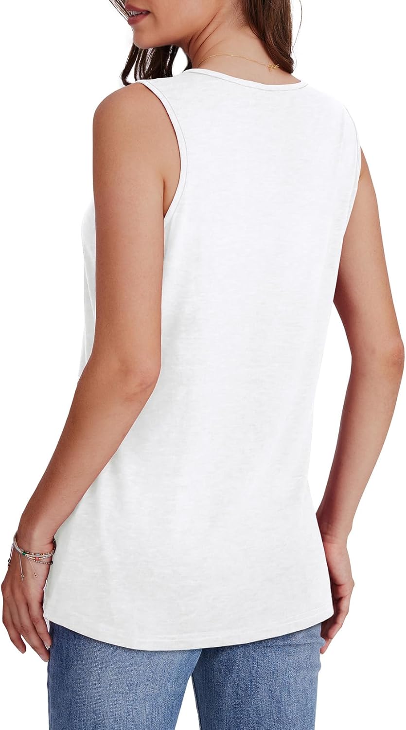 Tank Tops for Women Summer V Neck T Shirts Trendy Sleeveless Basic Tee Loose Fit - Picture 35 of 85