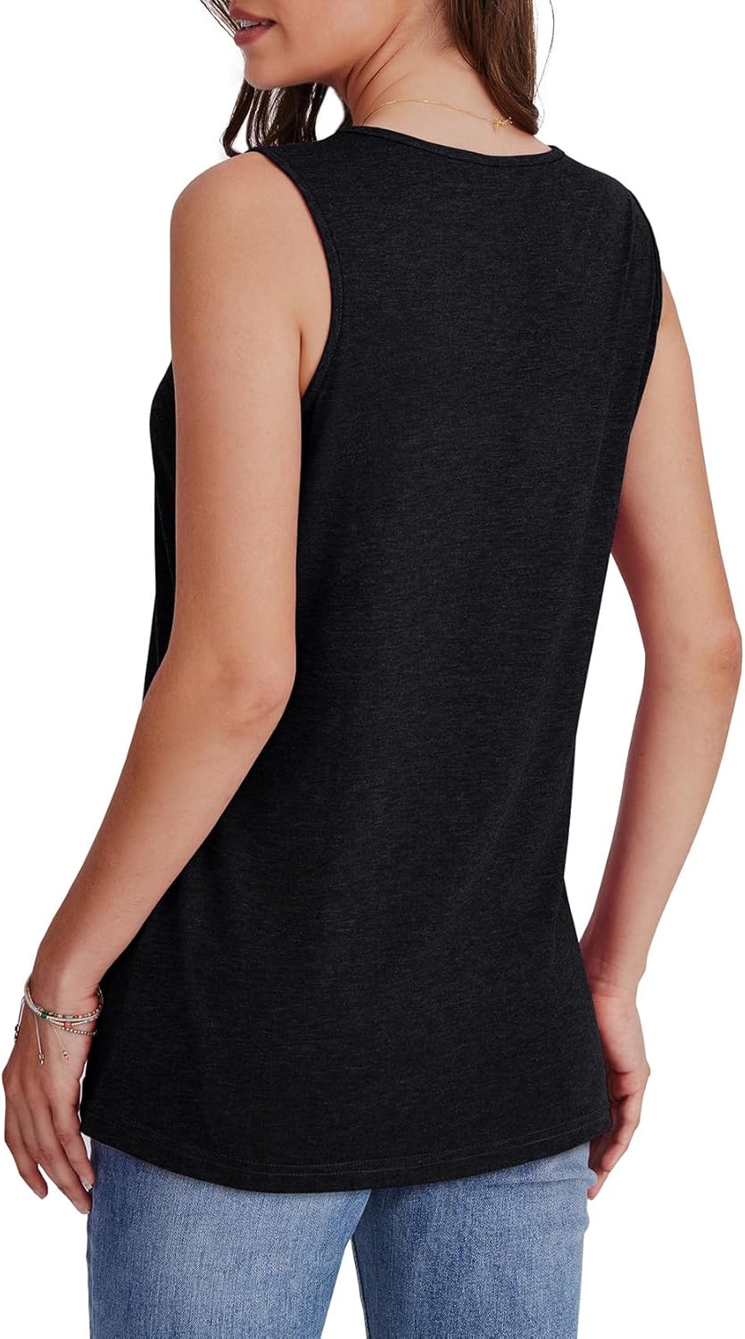 Tank Tops for Women Summer V Neck T Shirts Trendy Sleeveless Basic Tee Loose Fit - Picture 40 of 85