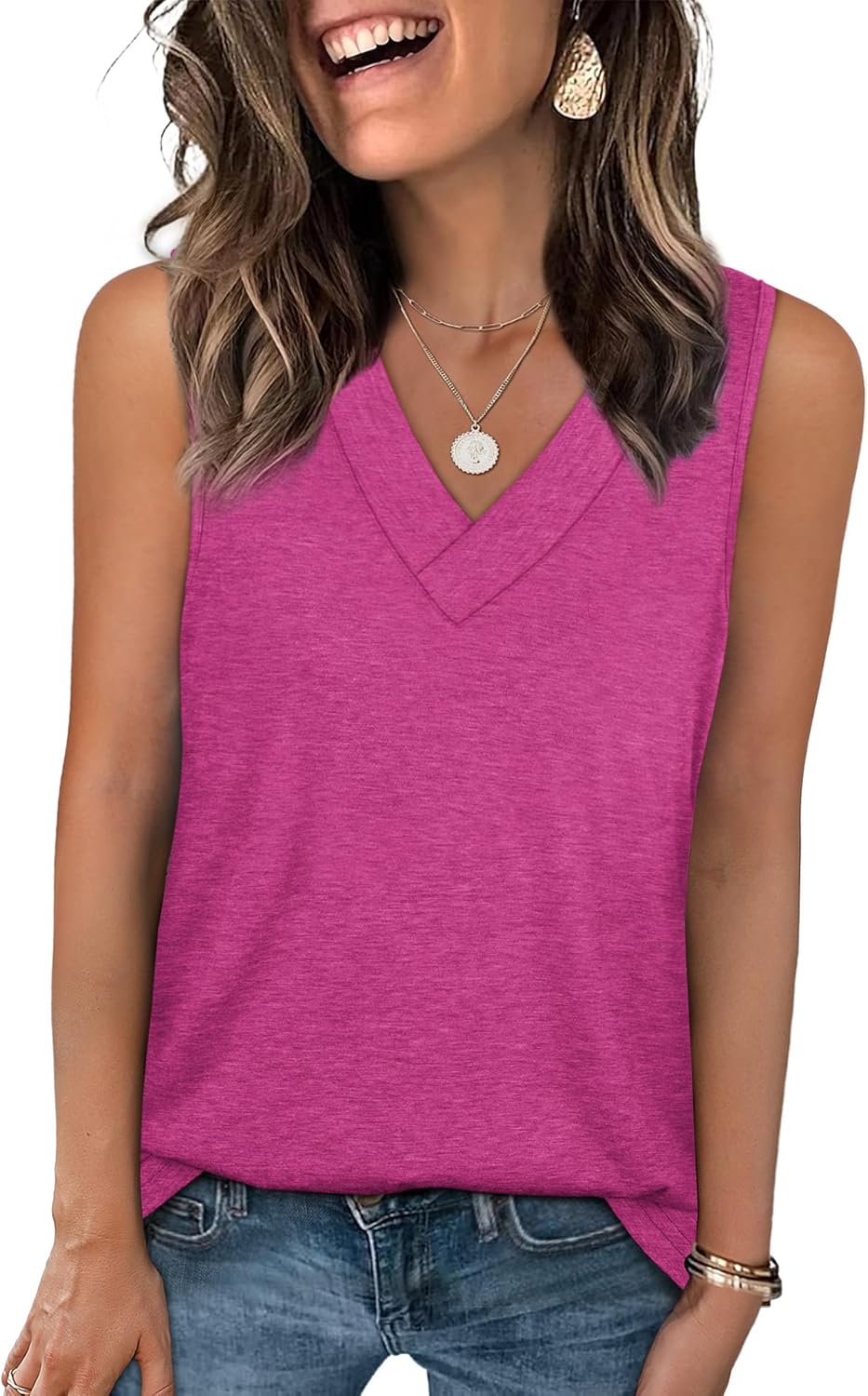 Tank Tops for Women Summer V Neck T Shirts Trendy Sleeveless Basic Tee Loose Fit - Picture 56 of 85