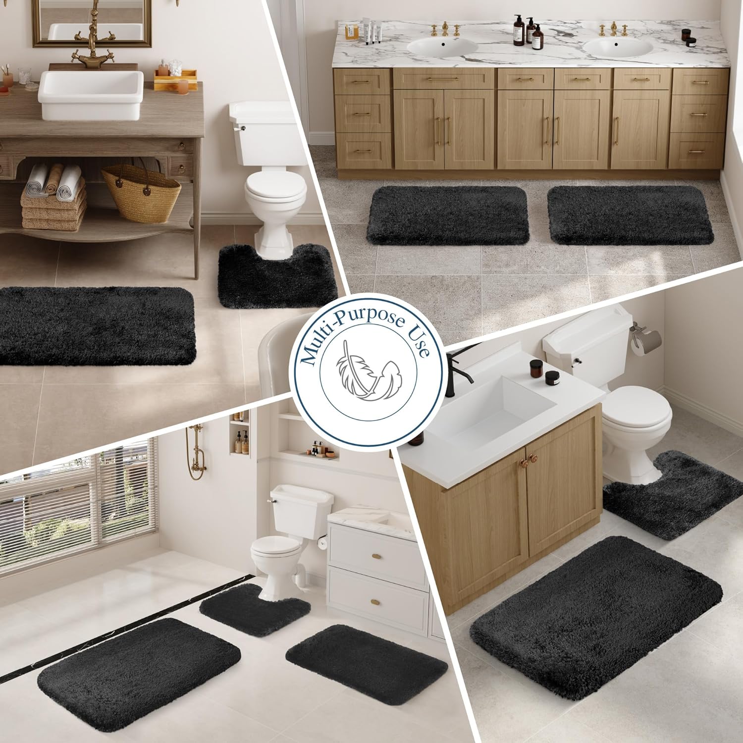 Badvorleger, rutschfeste Badematte wasserabsorbierend weich Shaggy Matte Vorleger für Dusche - Bild 139 von 290