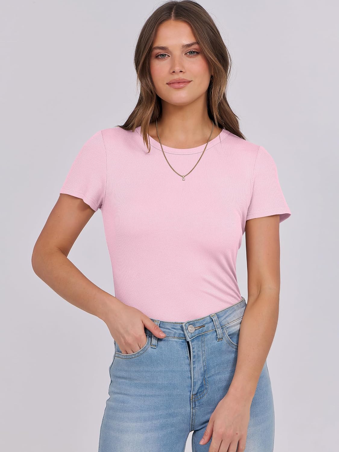 Mujeres Manga Corta Cuello Redondo Ajustado Camisas Verano Camiseta Básica Camiseta Prendas para el torso - Imagen 95 de 186