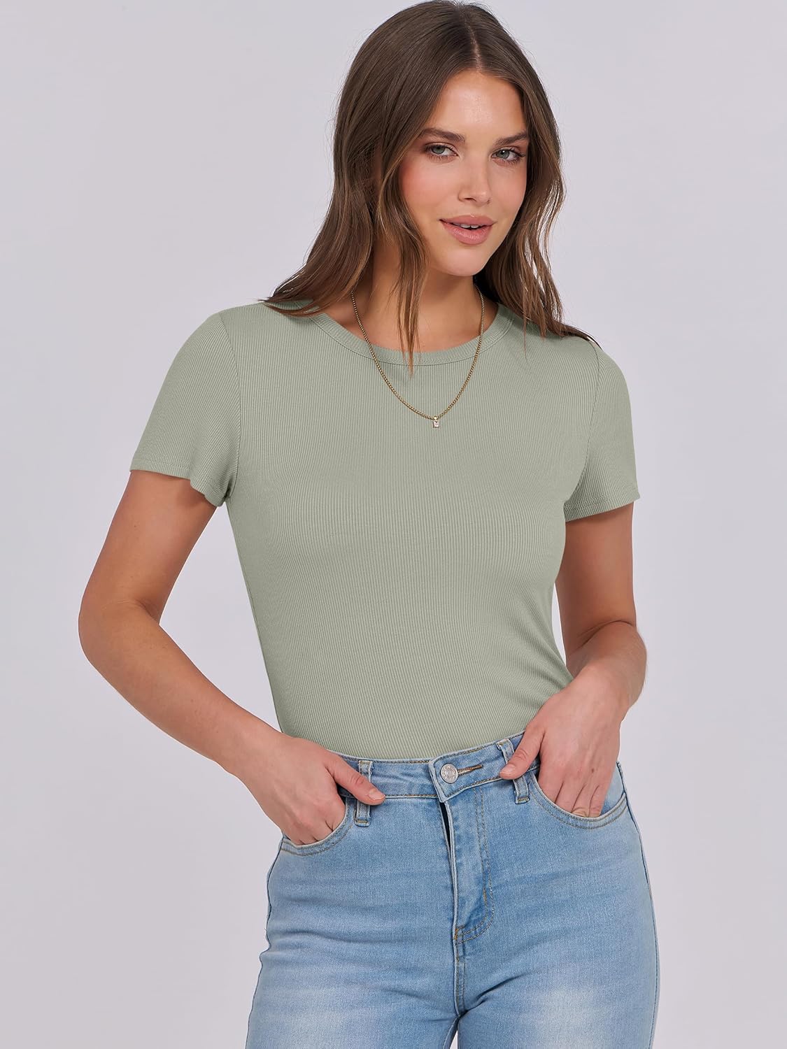 Mujeres Manga Corta Cuello Redondo Ajustado Camisas Verano Camiseta Básica Camiseta Prendas para el torso - Imagen 97 de 186