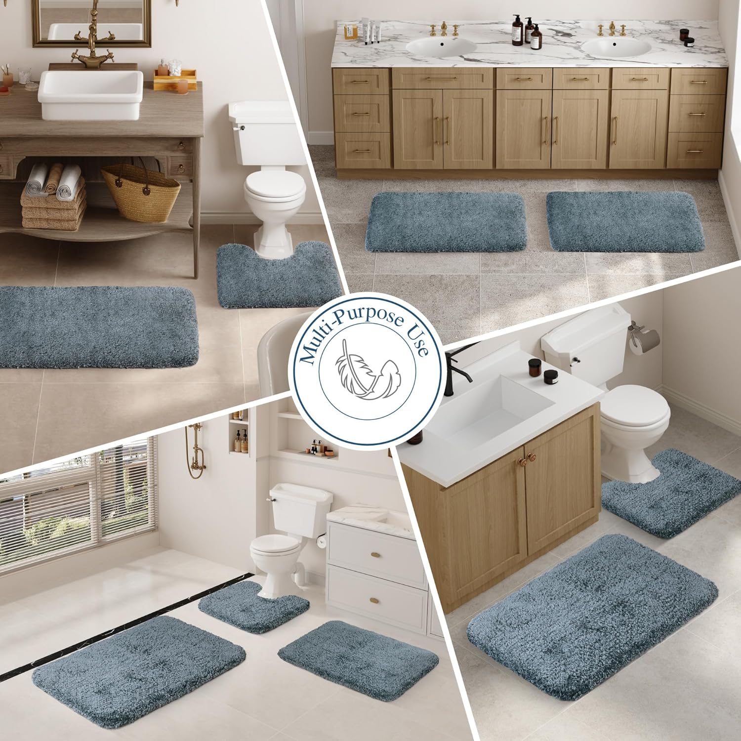 Badvorleger, rutschfeste Badematte wasserabsorbierend weich Shaggy Matte Vorleger für Dusche - Bild 173 von 290