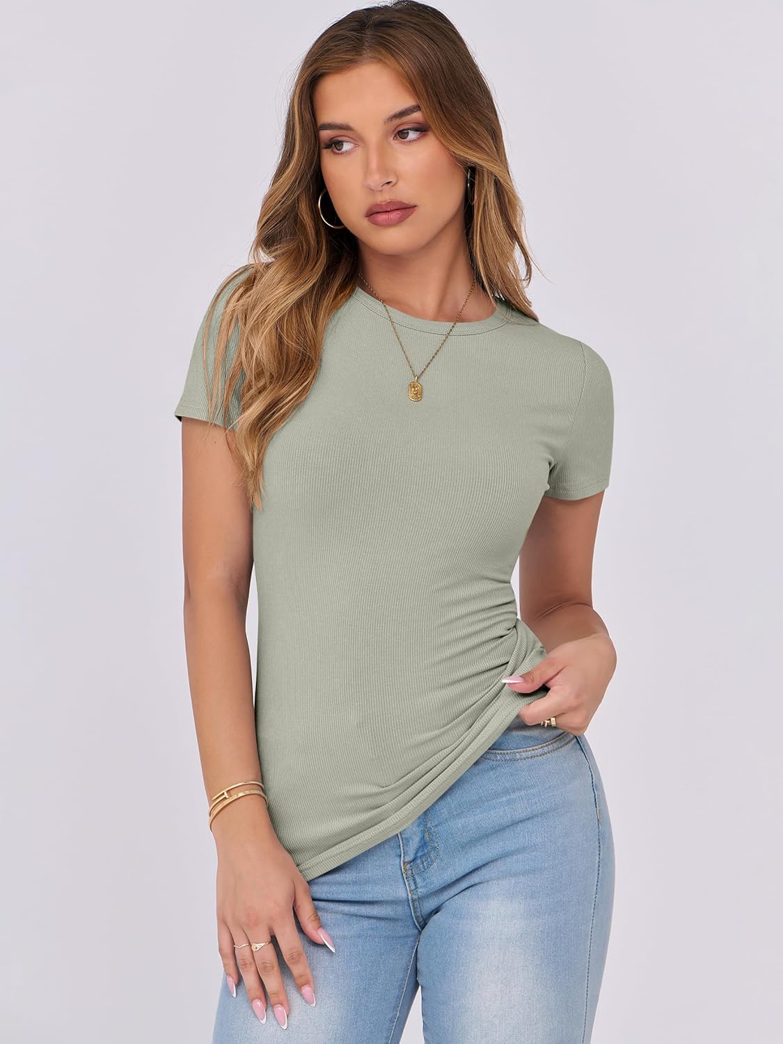 Mujeres Manga Corta Cuello Redondo Ajustado Camisas Verano Camiseta Básica Camiseta Prendas para el torso - Imagen 98 de 186