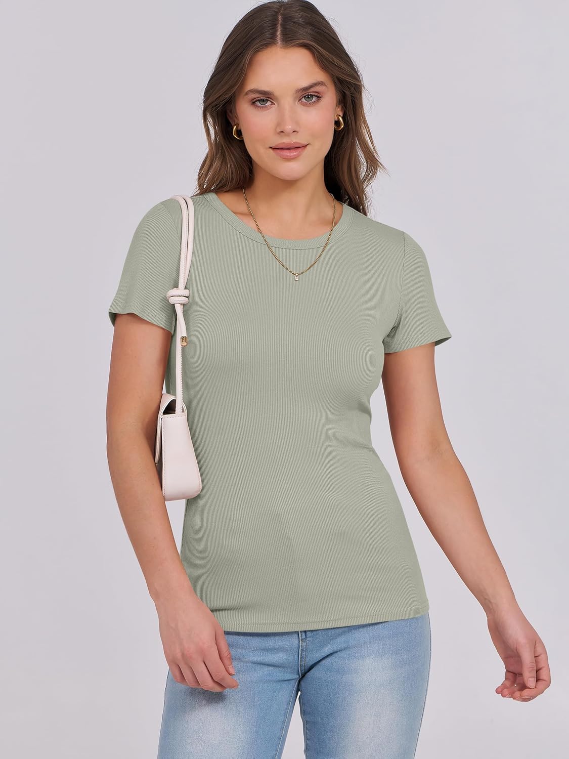 Mujeres Manga Corta Cuello Redondo Ajustado Camisas Verano Camiseta Básica Camiseta Prendas para el torso - Imagen 99 de 186