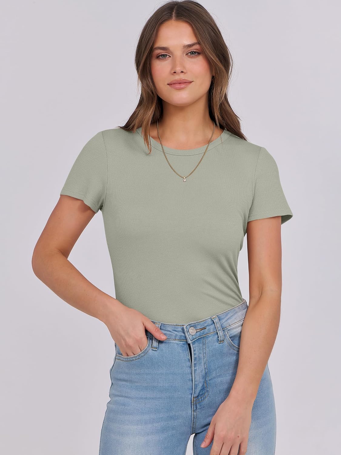 Mujeres Manga Corta Cuello Redondo Ajustado Camisas Verano Camiseta Básica Camiseta Prendas para el torso - Imagen 102 de 186