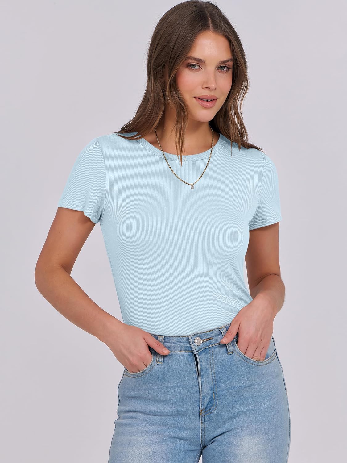 Mujeres Manga Corta Cuello Redondo Ajustado Camisas Verano Camiseta Básica Camiseta Prendas para el torso - Imagen 104 de 186