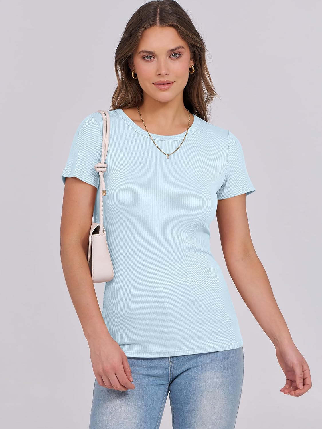 Mujeres Manga Corta Cuello Redondo Ajustado Camisas Verano Camiseta Básica Camiseta Prendas para el torso - Imagen 106 de 186