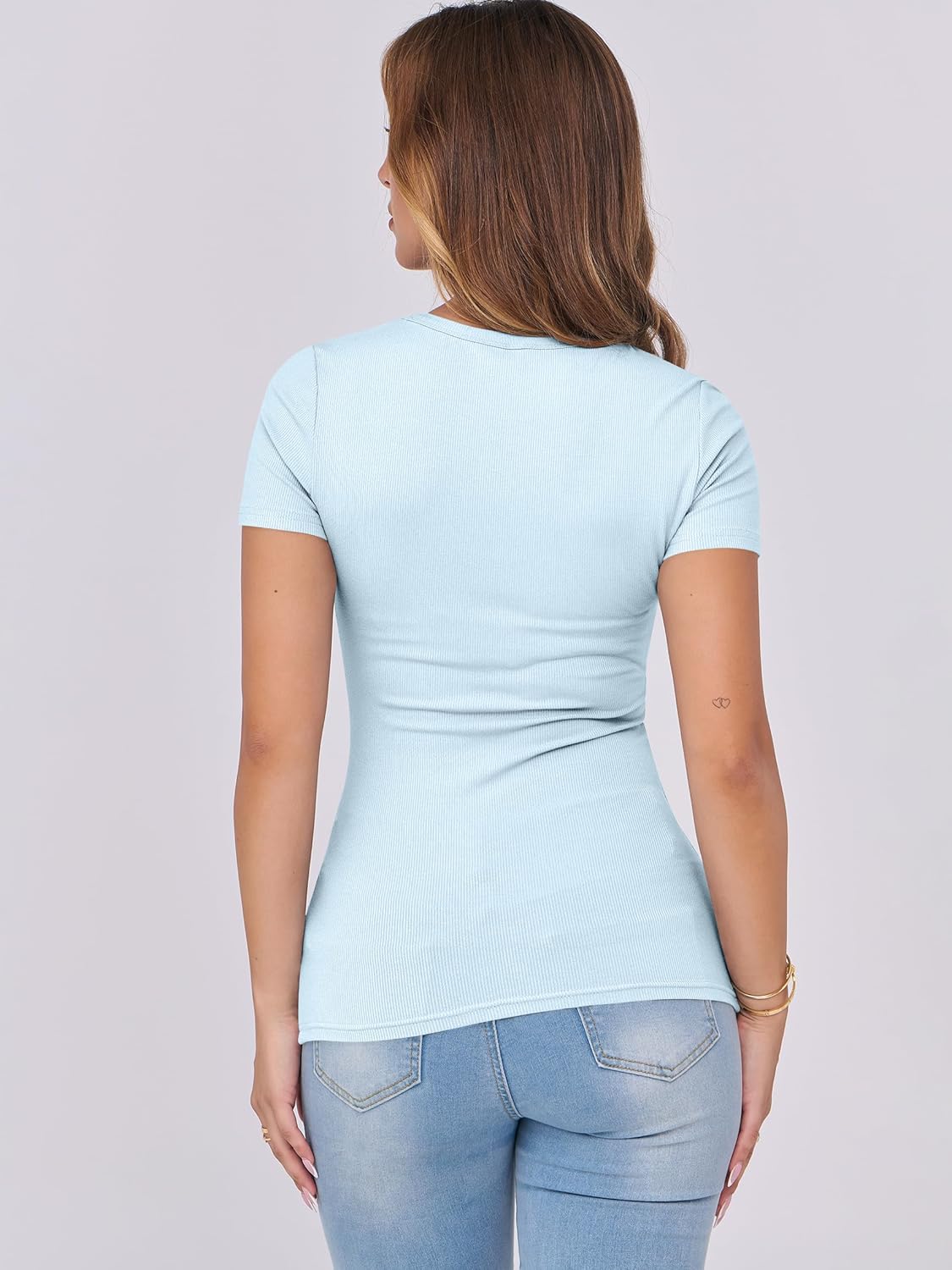 Mujeres Manga Corta Cuello Redondo Ajustado Camisas Verano Camiseta Básica Camiseta Prendas para el torso - Imagen 108 de 186