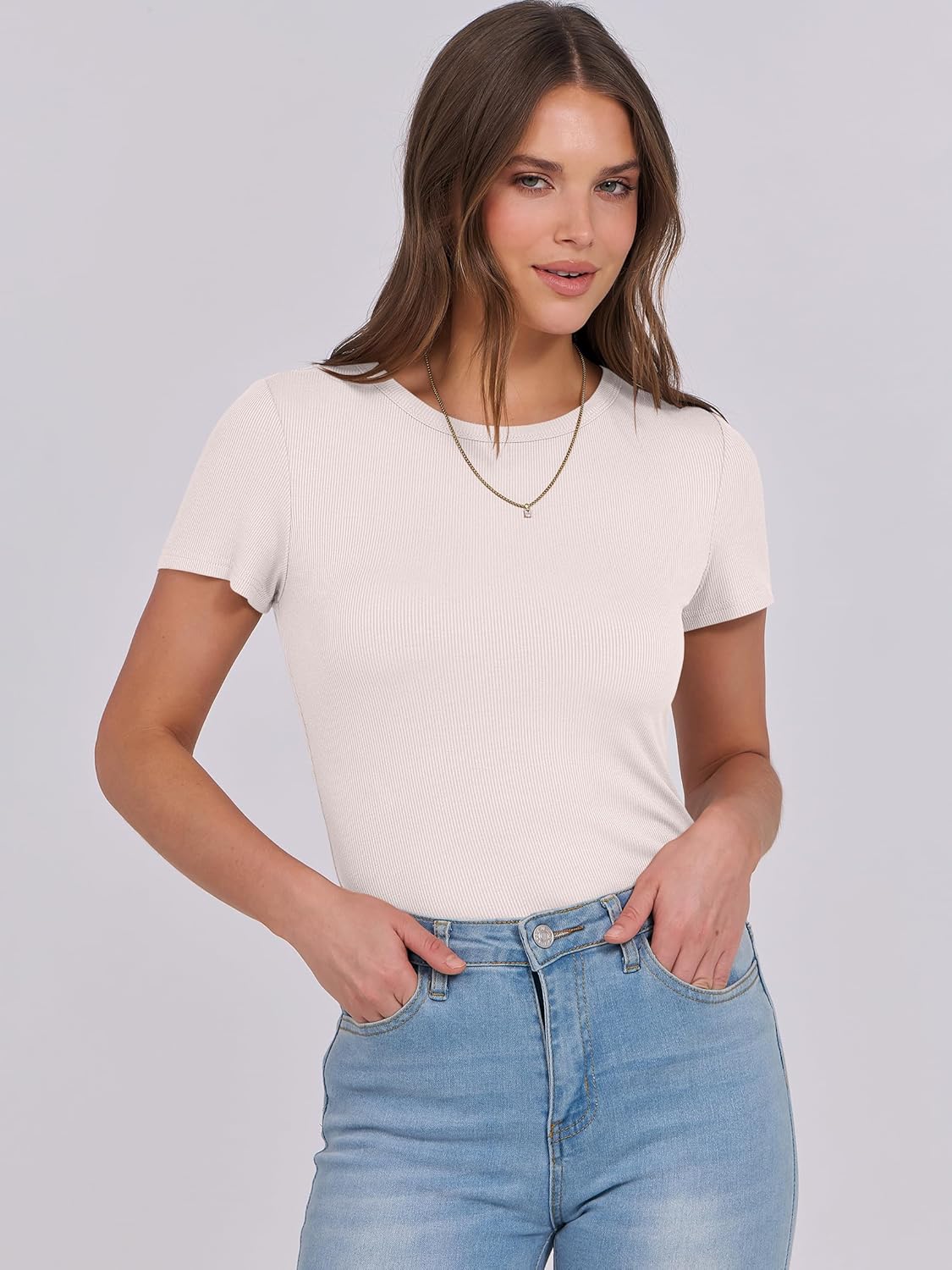 Mujeres Manga Corta Cuello Redondo Ajustado Camisas Verano Camiseta Básica Camiseta Prendas para el torso - Imagen 111 de 186