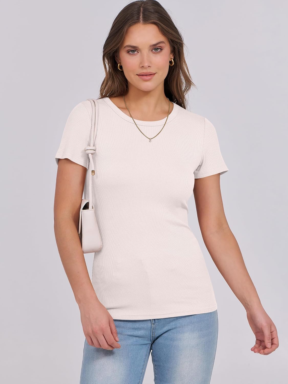 Mujeres Manga Corta Cuello Redondo Ajustado Camisas Verano Camiseta Básica Camiseta Prendas para el torso - Imagen 113 de 186