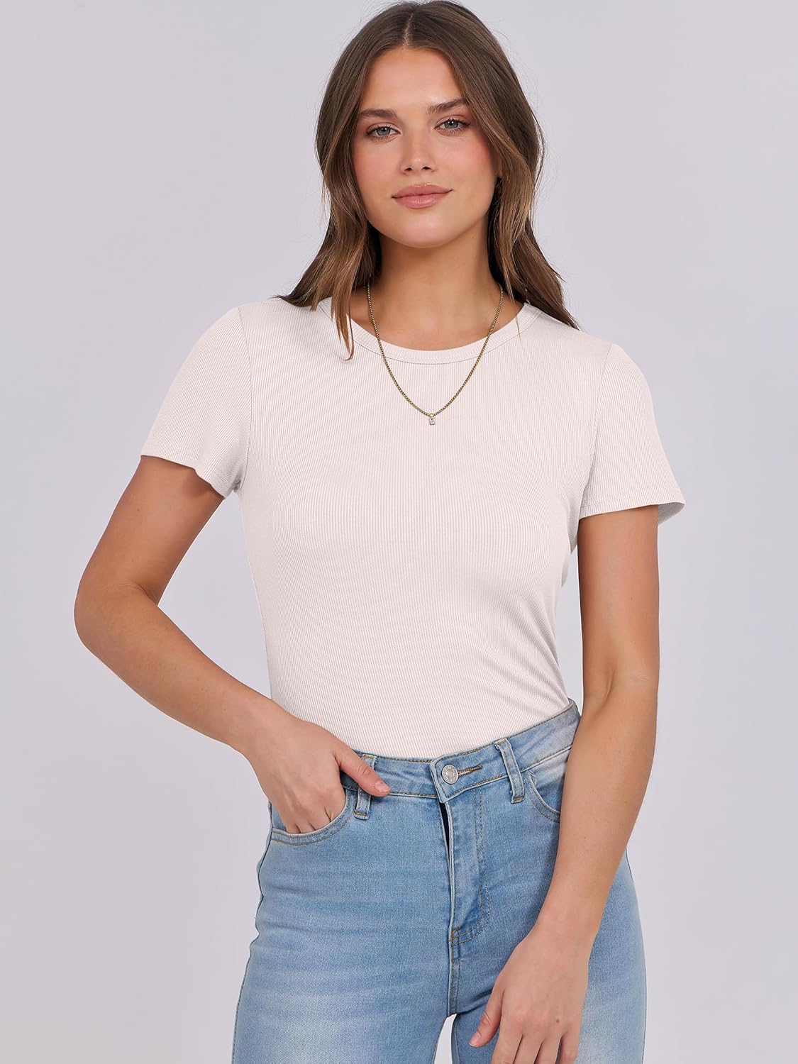 Mujeres Manga Corta Cuello Redondo Ajustado Camisas Verano Camiseta Básica Camiseta Prendas para el torso - Imagen 116 de 186