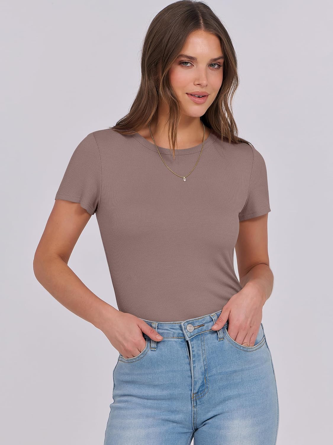 Mujeres Manga Corta Cuello Redondo Ajustado Camisas Verano Camiseta Básica Camiseta Prendas para el torso - Imagen 118 de 186