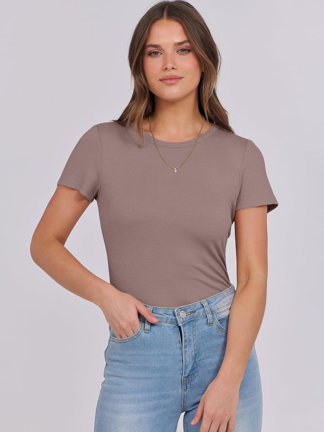 Mujeres Manga Corta Cuello Redondo Ajustado Camisas Verano Camiseta Básica Camiseta Prendas para el torso - Imagen 123 de 186