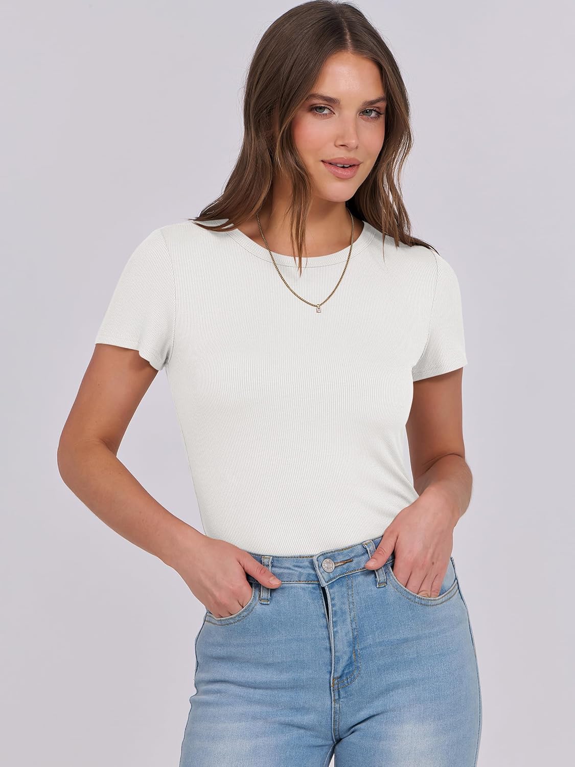 Mujeres Manga Corta Cuello Redondo Ajustado Camisas Verano Camiseta Básica Camiseta Prendas para el torso - Imagen 125 de 186