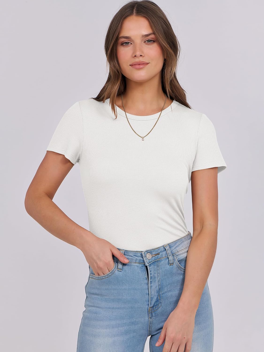 Mujeres Manga Corta Cuello Redondo Ajustado Camisas Verano Camiseta Básica Camiseta Prendas para el torso - Imagen 130 de 186