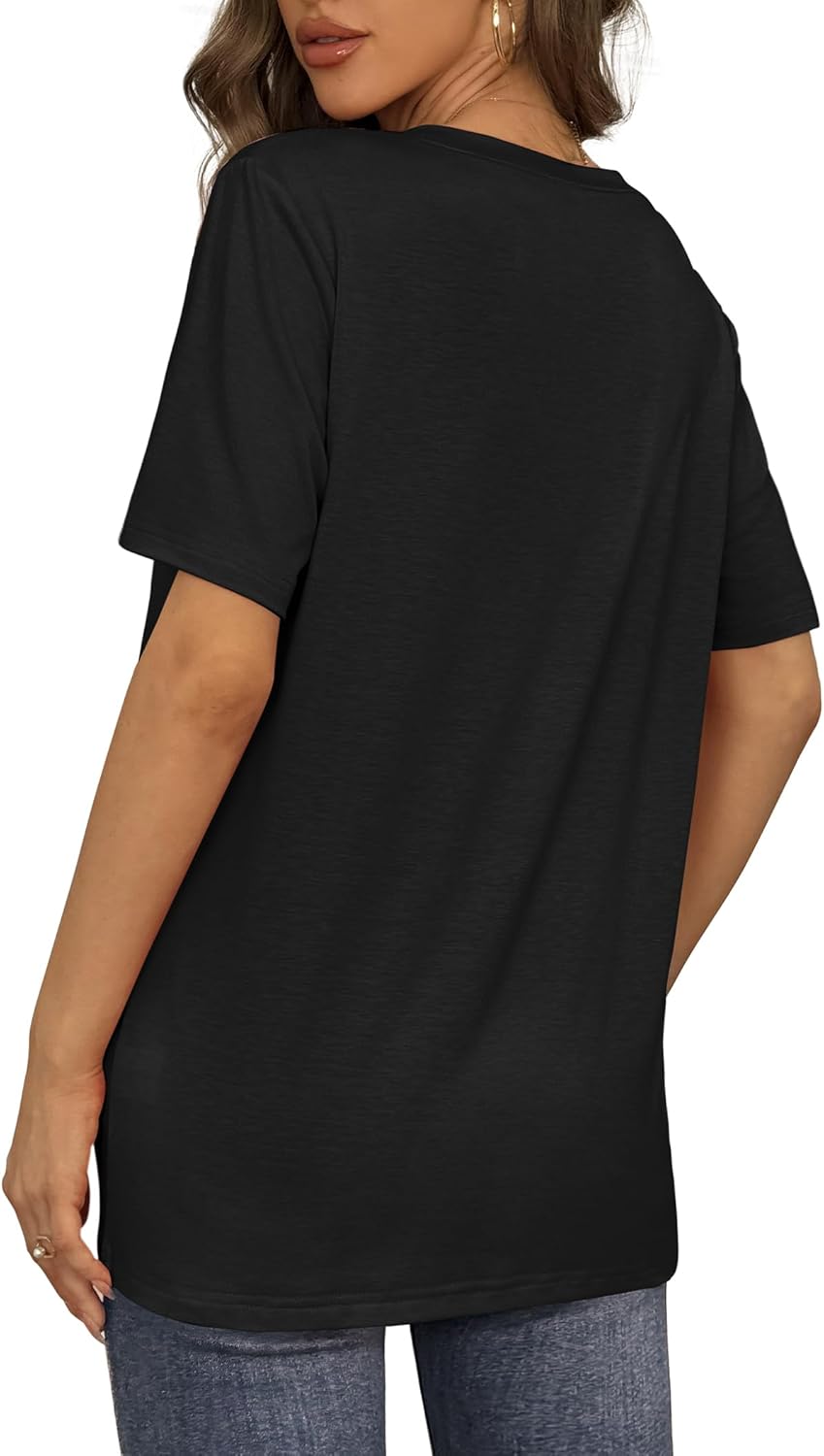 Womens T Shirts V Neck Short Sleeve Casual Loose Tees Tops 2025 Trending Now - Picture 23 of 69