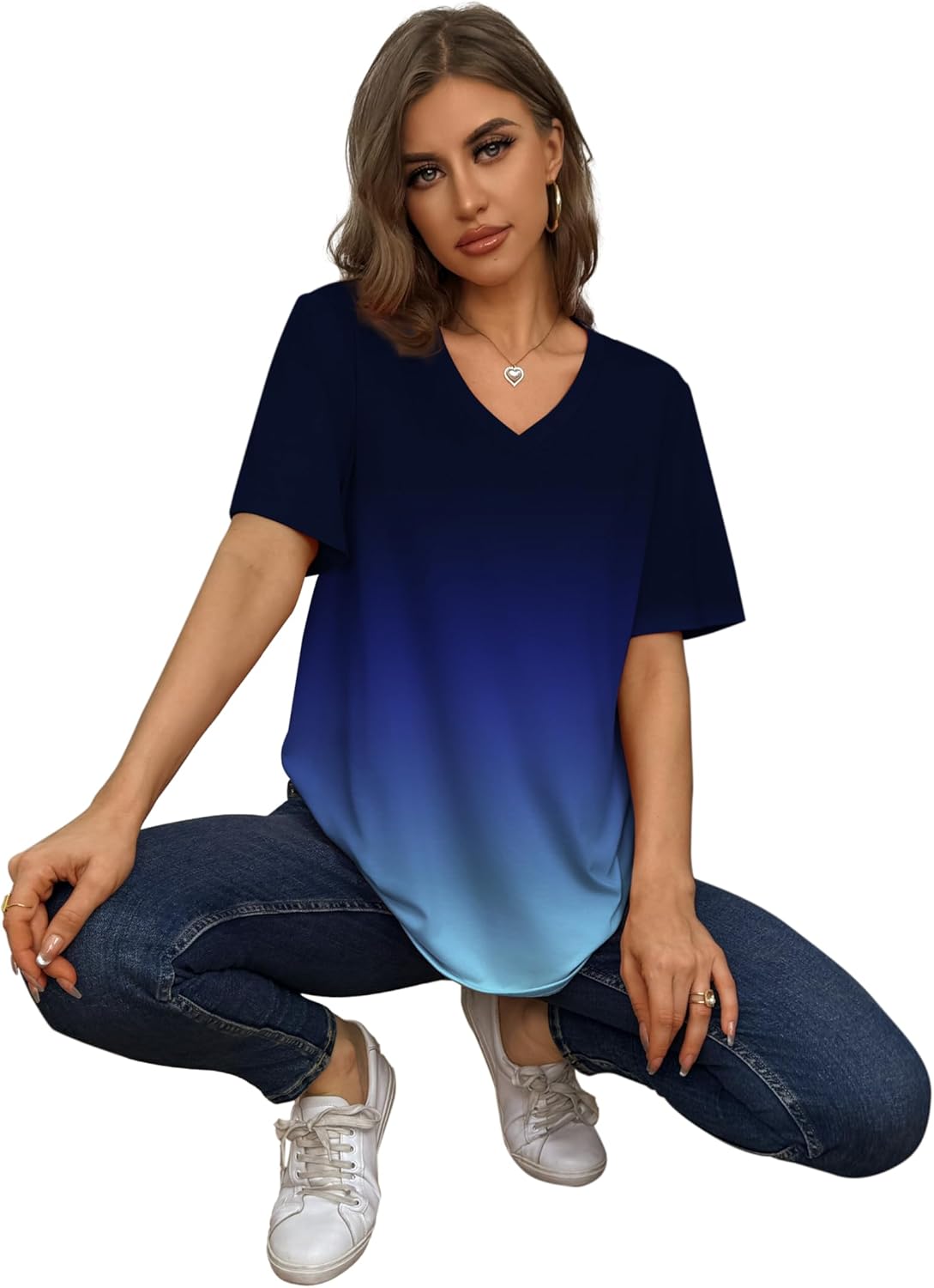 Womens T Shirts V Neck Short Sleeve Casual Loose Tees Tops 2025 Trending Now - Picture 33 of 69