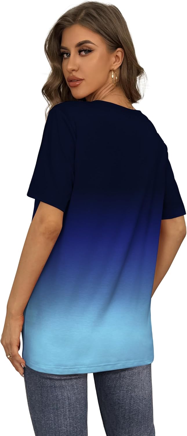 Womens T Shirts V Neck Short Sleeve Casual Loose Tees Tops 2025 Trending Now - Picture 34 of 69