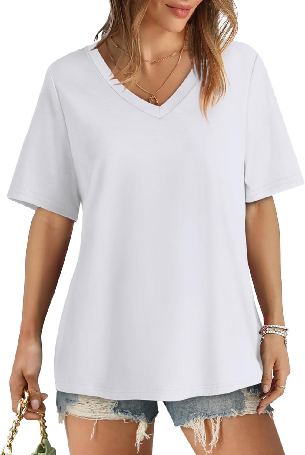 Womens T Shirts V Neck Short Sleeve Casual Loose Tees Tops 2025 Trending Now - Picture 26 of 69